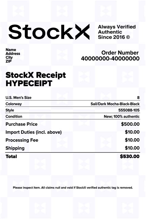 fake receipts stockx|blank stock x receipt.